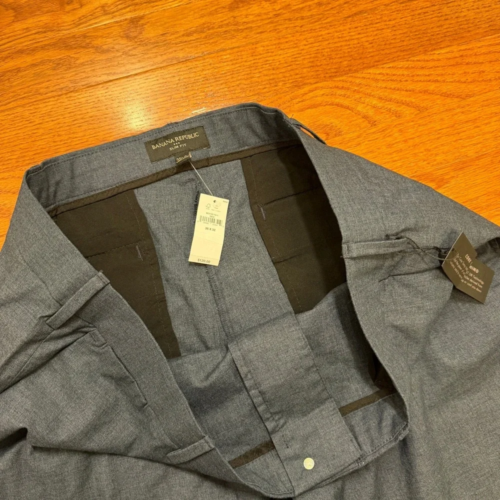 Banana Republic Core Temp Chino Pants Mens 38x32 Slim Fit Blue Business Casual